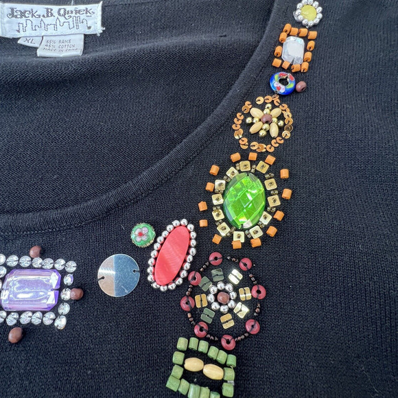 Jack B Quick Jeweled Black Embellished Sequins Beaded Cotton Blend Sweater XL - Picture 5 of 6